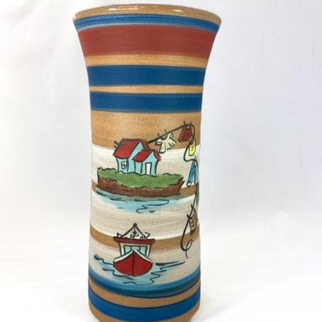 Pottery vase with fishing boat theme